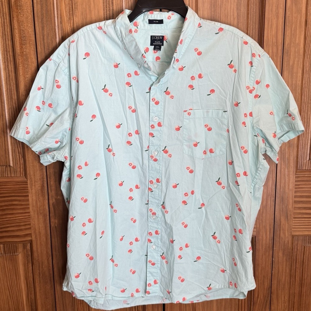 J.Crew Men's Shirt XXL Blue Cherry Print Slim Fit Short Sleeve Resort Preppy - Picture 5 of 9